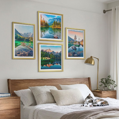 Set of 4 wall art pieces Mountain lakes nature landscape