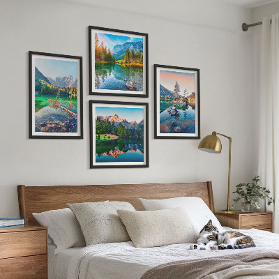 Set of 4 wall art pieces Mountain lakes nature landscape