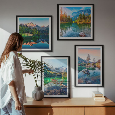 Set of 4 wall art pieces Mountain lakes nature landscape