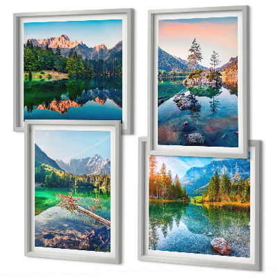 Set of 4 wall art pieces Mountain lakes nature landscape
