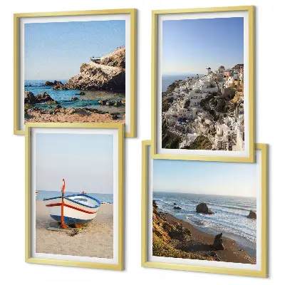 Wall art set featuring views of houses in Greece and Lodz