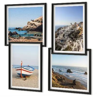 Wall art set featuring views of houses in Greece and Lodz