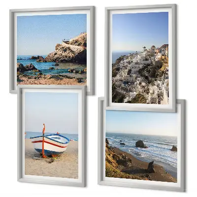 Wall art set featuring views of houses in Greece and Lodz