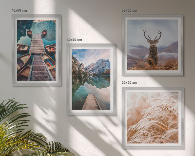 Set of 4 wall art pieces Lake boats deer mountains
