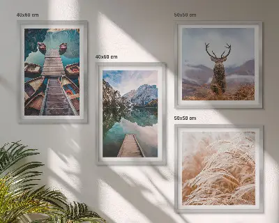 Lake boats deer and mountains wall art set of 4 pieces