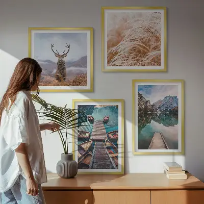 Lake boats deer and mountains wall art set of 4 pieces