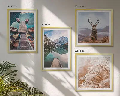 Lake boats deer and mountains wall art set of 4 pieces