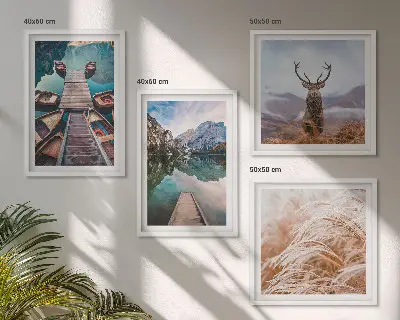 Lake boats deer and mountains wall art set of 4 pieces