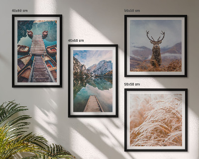 Set of 4 wall art pieces Lake boats deer mountains