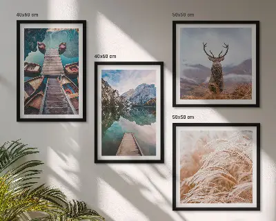 Lake boats deer and mountains wall art set of 4 pieces