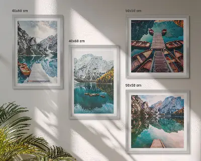 Multi-piece wall decor set featuring a lake with bridges and mountains