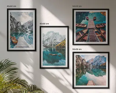 Multi-piece wall decor set featuring a lake with bridges and mountains