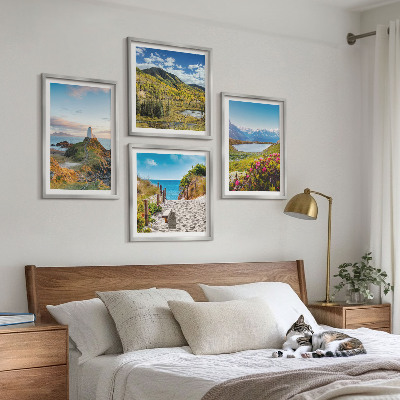 Set of 4 wall art pieces Beach, lighthouse, mountains, meadows, flowers