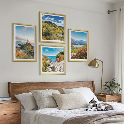 Set of 4 wall art pieces Beach, lighthouse, mountains, meadows, flowers