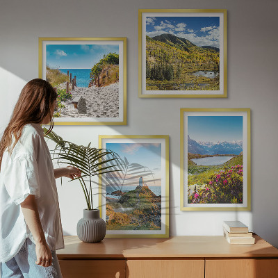 Set of 4 wall art pieces Beach, lighthouse, mountains, meadows, flowers