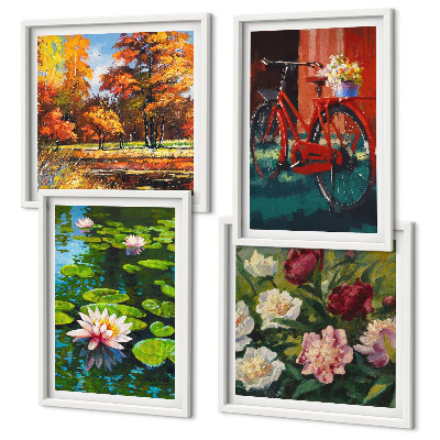 Set of 4 wall art pieces Autumn Colors Lily Pond