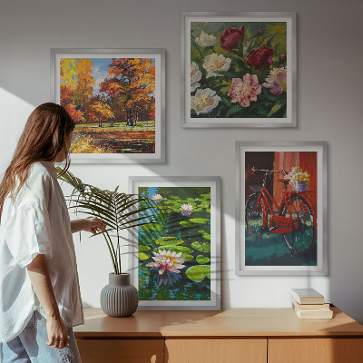 Set of 4 wall art pieces Autumn Colors Lily Pond
