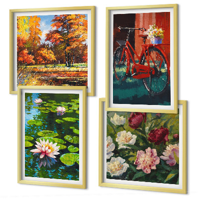 Set of 4 wall art pieces Autumn Colors Lily Pond