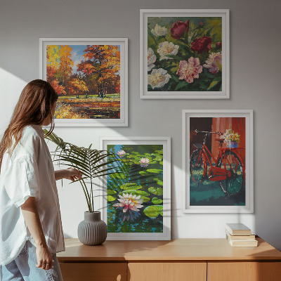 Set of 4 wall art pieces Autumn Colors Lily Pond