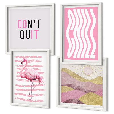 Multi-piece wall decor set Pink flamingo pastel mountain landscape