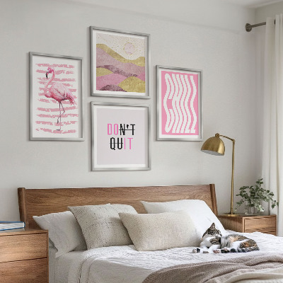 Multi-piece wall decor set Pink flamingo pastel mountain landscape