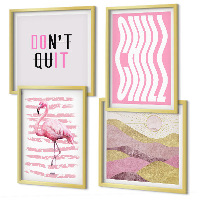 Multi-piece wall decor set Pink flamingo pastel mountain landscape