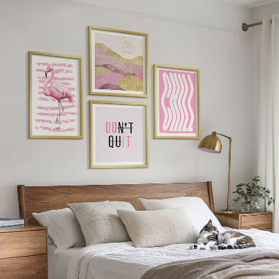 Multi-piece wall decor set Pink flamingo pastel mountain landscape