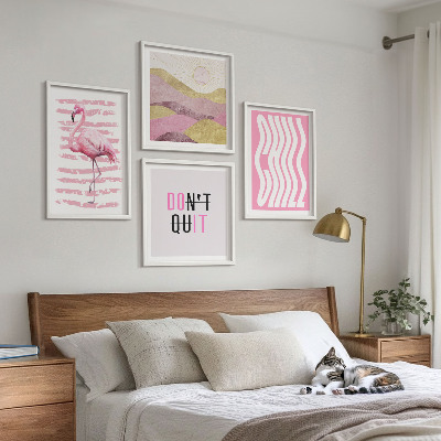 Multi-piece wall decor set Pink flamingo pastel mountain landscape