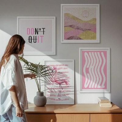 Multi-piece wall decor set Pink flamingo pastel mountain landscape