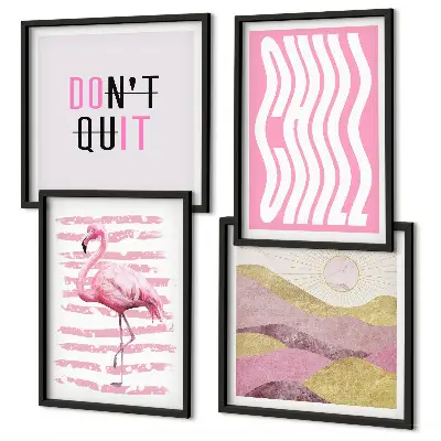 Multi-piece wall decor set pink flamingo and pastel mountain landscape