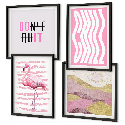 Multi-piece wall decor set Pink flamingo pastel mountain landscape