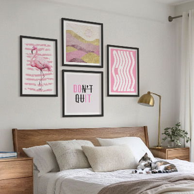 Multi-piece wall decor set Pink flamingo pastel mountain landscape