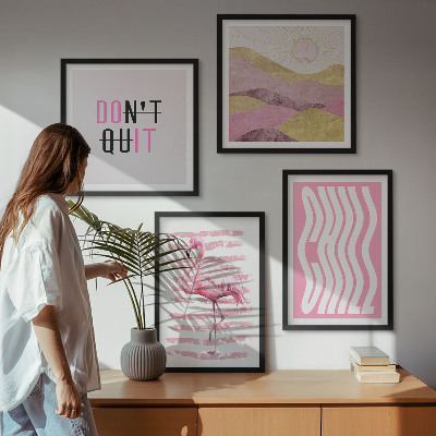 Multi-piece wall decor set Pink flamingo pastel mountain landscape