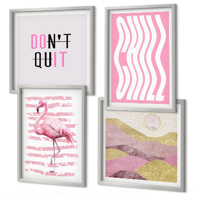 Multi-piece wall decor set Pink flamingo pastel mountain landscape