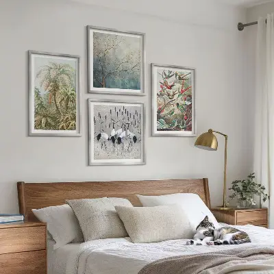 Tropical plants and birds wall art set of 4 pieces
