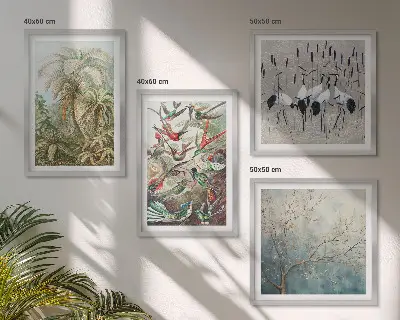 Tropical plants and birds wall art set of 4 pieces