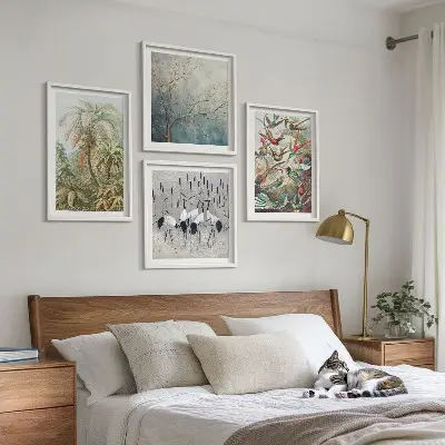 Tropical plants and birds wall art set of 4 pieces