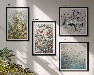 Set of 4 wall art pieces Tropical plants birds nature