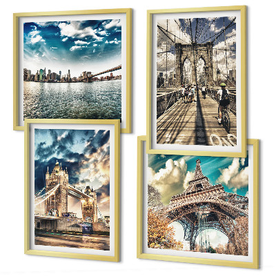 Multi-piece wall decor set Tower bridges in European cities