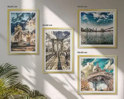 Multi-piece wall decor set featuring tower bridges in European cities
