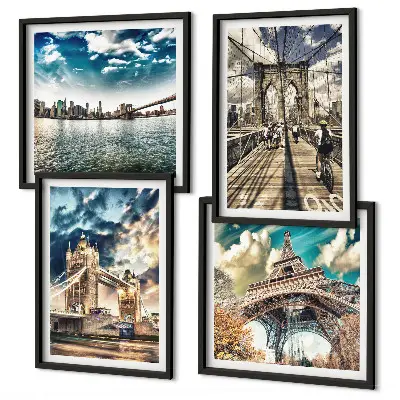 Multi-piece wall decor set featuring tower bridges in European cities