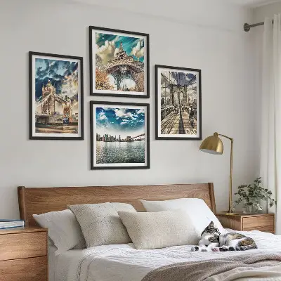 Multi-piece wall decor set featuring tower bridges in European cities