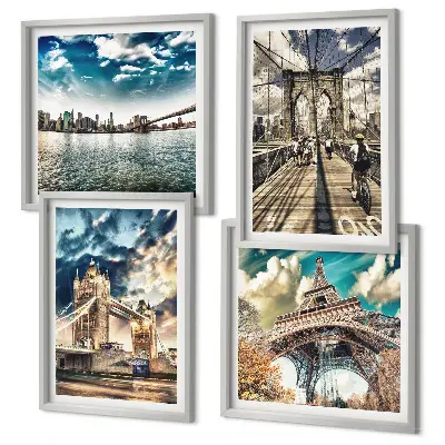 Multi-piece wall decor set featuring tower bridges in European cities