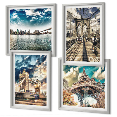 Multi-piece wall decor set Tower bridges in European cities