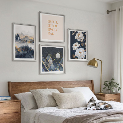 Set of 4 wall art pieces Abstract Mountains Flowers Inspiration