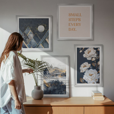 Set of 4 wall art pieces Abstract Mountains Flowers Inspiration