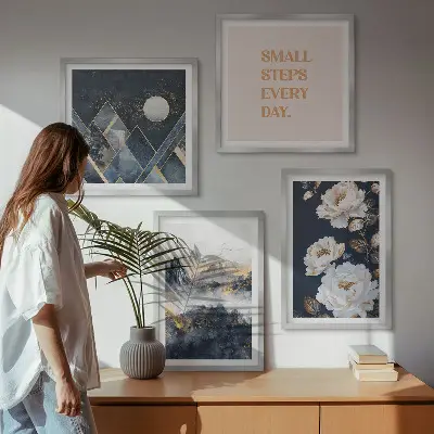 Abstract Mountains and Flowers Wall Art Set set of 4 pieces