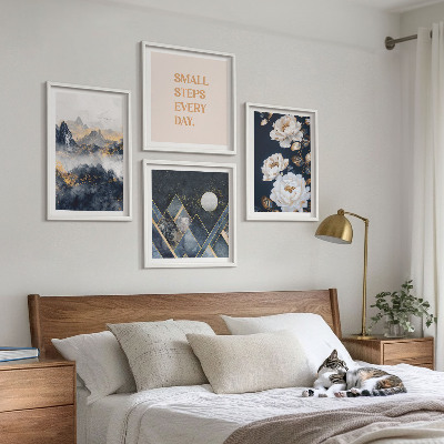 Set of 4 wall art pieces Abstract Mountains Flowers Inspiration