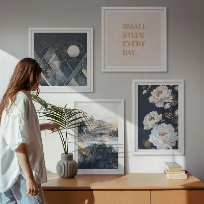 Abstract Mountains and Flowers Wall Art Set set of 4 pieces