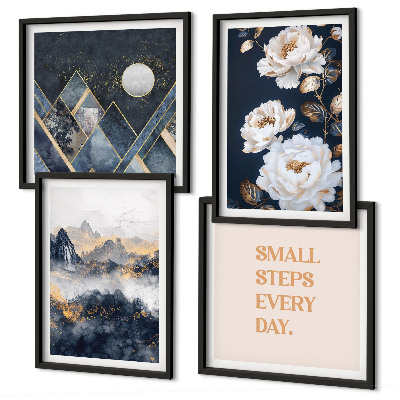 Set of 4 wall art pieces Abstract Mountains Flowers Inspiration